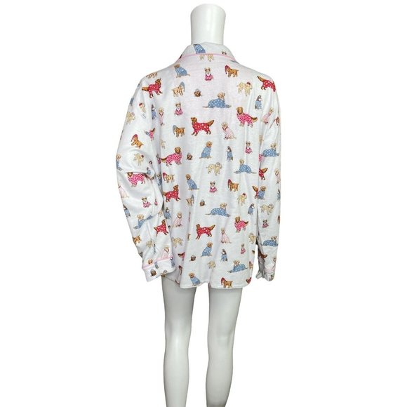 Karen Neuburger Live Love Lounge Pajama Top Light Grey Dogs Medium - Picture 4 of 7